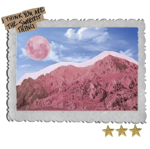 a pink and blue postcard